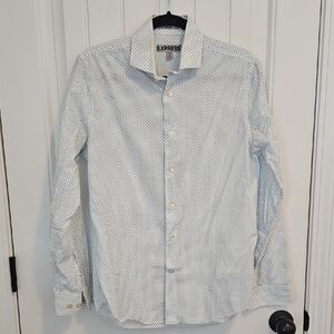 Express Men's White and Blue Patterned Shirt